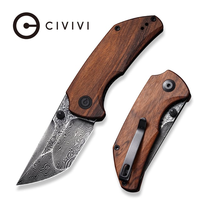 CIVIVI Thug 2 Thumb Stud Knife Wood Handle (2.69" Damascus Blade) C20028C-DS1