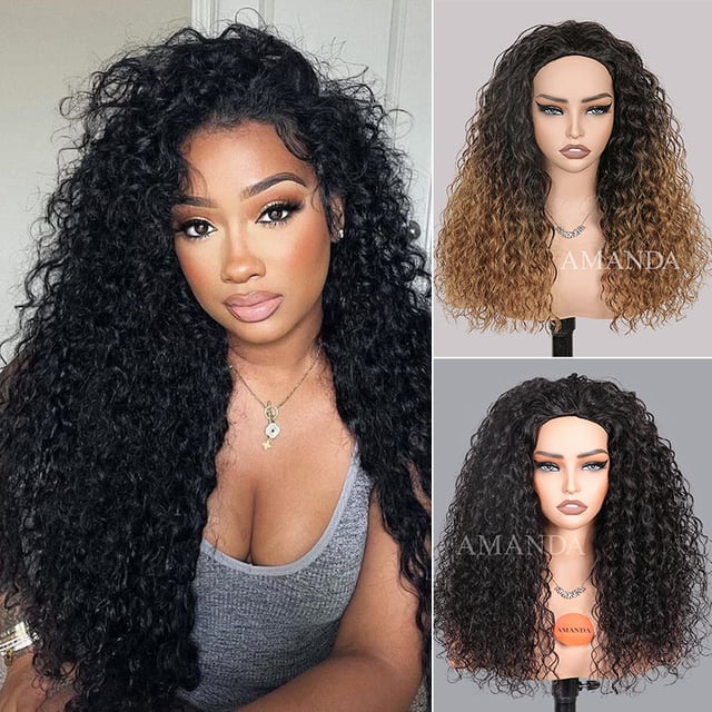 Amanda Hair 3 In 1 Half Wig Water Wave Half Wig Invisible Hairline Wear Go Drawstring Band No Glue Need Flip Over Wig