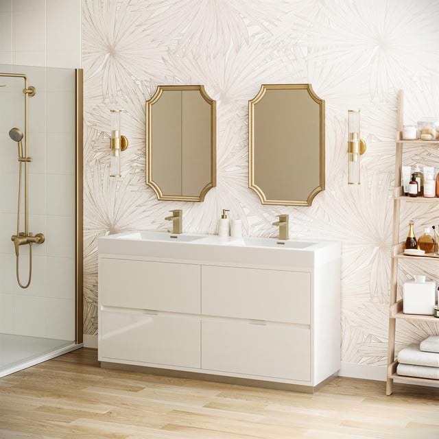 Fresca FCB8460WH-D-I Valencia 60" Glossy White Free Standing Double Sink Modern Bathroom Vanity