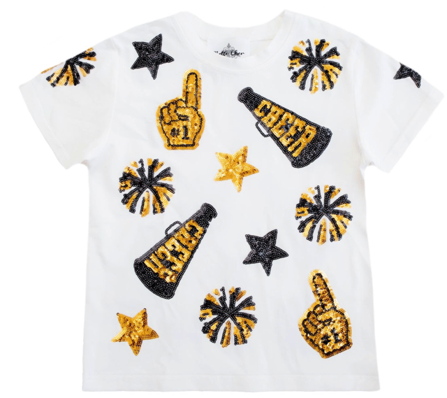 Belle Cher Sequin Black + Gold Game Day Tee