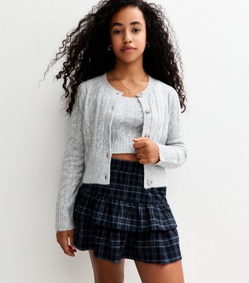 Girls Navy Checked Rara Mini Skirt
