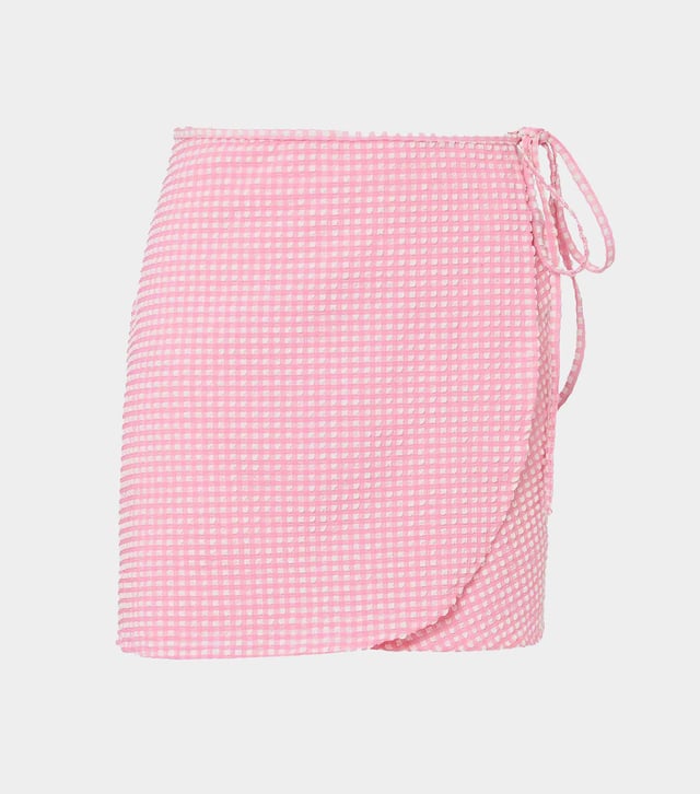 Gingham Seersucker Short Sarong - Milkshake Gingham