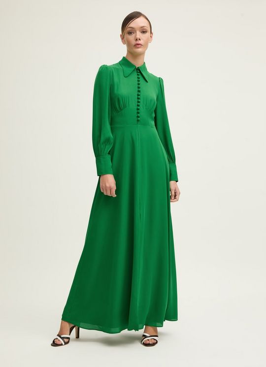 Harley Green Crepe Maxi Dress With Button Front