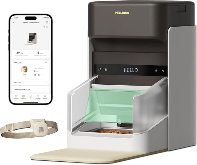 Petlibro One Automatic Smart Pet Feeder, Collar Tag Activated, RFID App Control, Black - Certified Refurbished