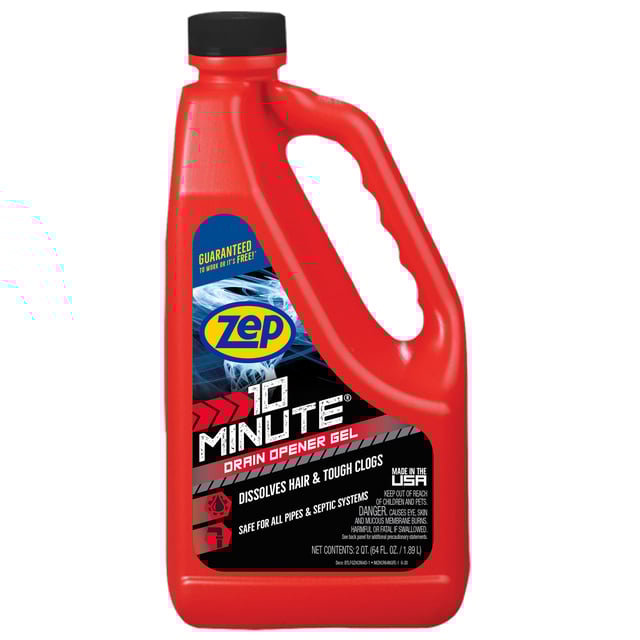 Zep 10 Minute Drain Opener Gel – Dissolves Hair and Clogs – 64 oz