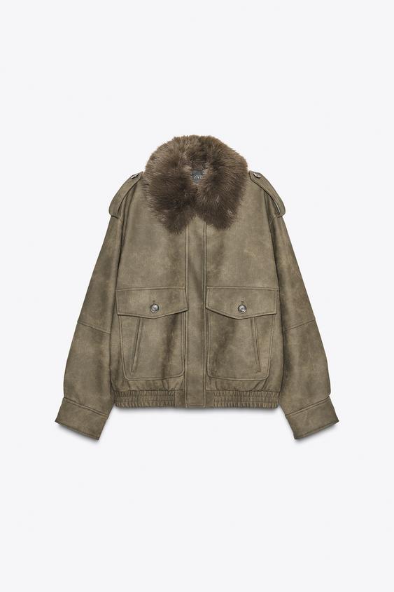 REMOVABLE COLLAR FAUX SUEDE JACKET