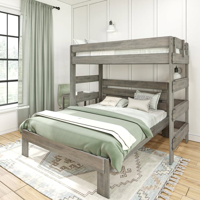 Modern Farmhouse Twin Over Queen L-Shaped Bunk Bed With Desk