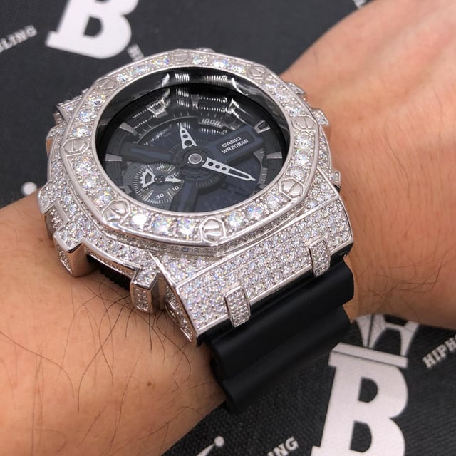 Block 12.25 Carat Moissanite VVS Iced Out G Shock GA110 Custom Watch