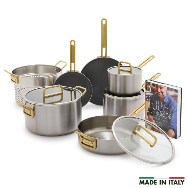 Stanley Tucci Mixed Material Stainless Steel 11-Piece Cookware Set with the Tucci Cookbook