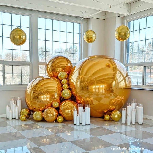 Golden Color Inflatable Mirror Ball Reusable Big Bubble Balloon