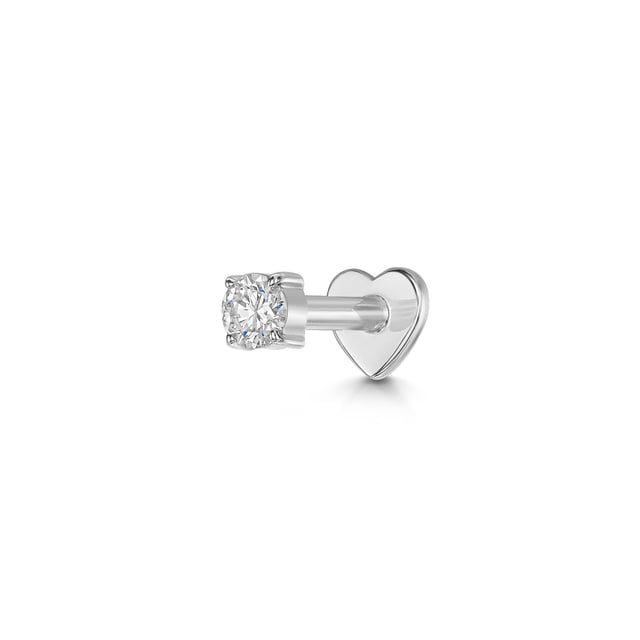 Diamonds by Laura Bond - 14k solid white gold single diamond flat back labret stud earring