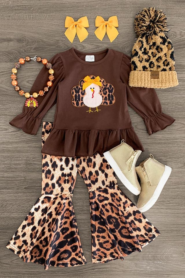 Brown Cheetah Turkey Bell Bottom Set