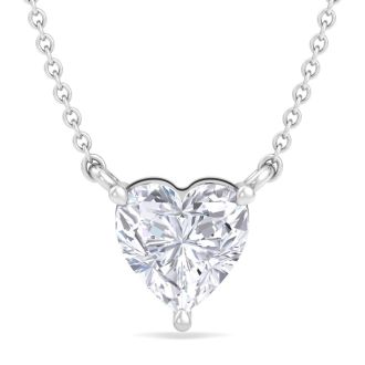 1 Carat Heart Shape Lab Grown Diamond Solitaire Necklace In 14 Karat White Gold (G-H, VS2)