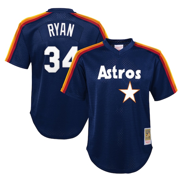 Youth Houston Astros Nolan Ryan Mitchell & Ness Navy Cooperstown Collection Mesh Batting Practice Jersey