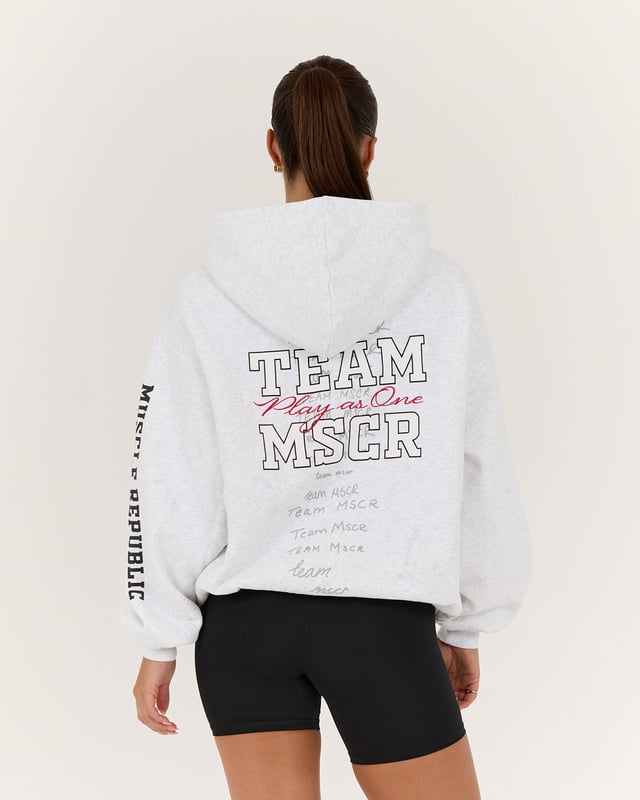 TEAM MSCR OVERSIZED ZIP UP HOODIE - SNOW GREY