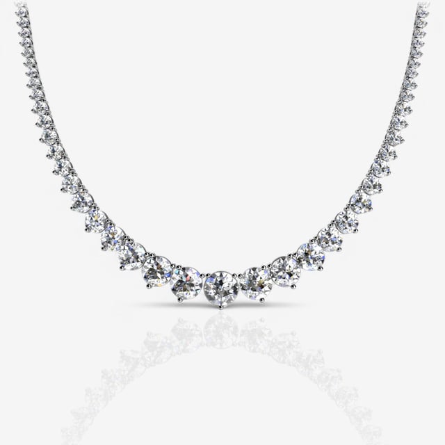 Three-Prong Graduated Lab Grown Diamond Tennis Necklace 14kt White Gold