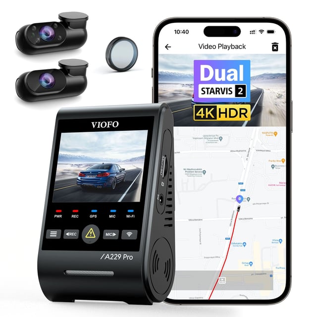 VIOFO A229 Pro 3CH 4K+2K+1080P HDR 3 Channels Car Dash Camera with Sony STARVIS 2 Sensors for Lyft Taxi Ridesharing Drivers