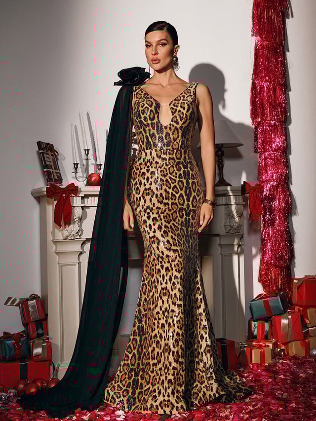 Yenphan Leopard Sequin Maxi Dress