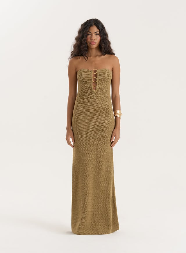 Olive Knitted Bandeau Maxi Dress- Charley