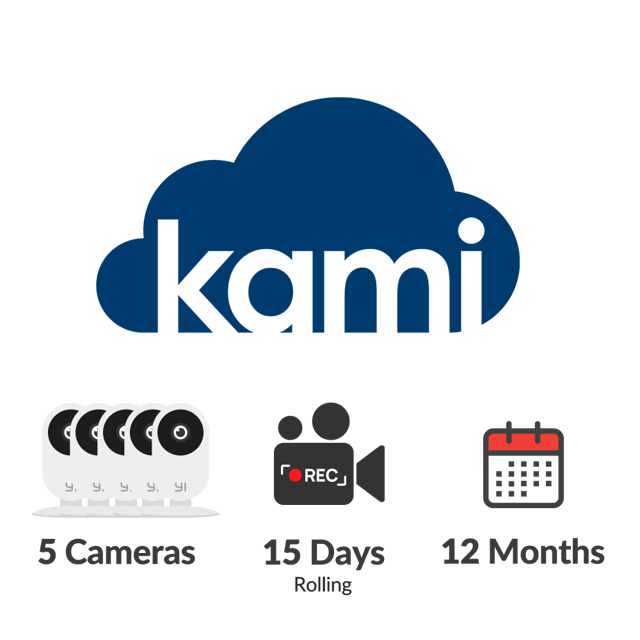 Kami Cloud - 5 cameras - 15 days rolling - 12 months