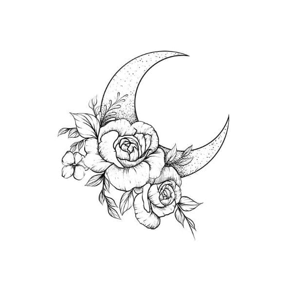 Crescent Moon & Flowers