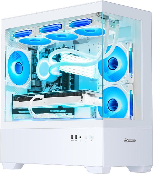 H.E. Ocean Park Gaming PC Desktop-AMD Ryzen 7 5700X 3.4 GHz 8-Core, 32GB DDR4 RAM,1TB PCI-E  SSD, RTX 4060 8G, 360 Liquid-Cooled,RGB Fans, WIFI &Bluetooth ,Win 11 Pro 64bit -White