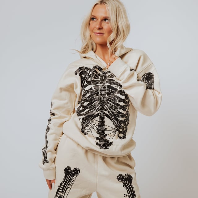 Adult Unisex Hoodie - Black Skelly on Cream