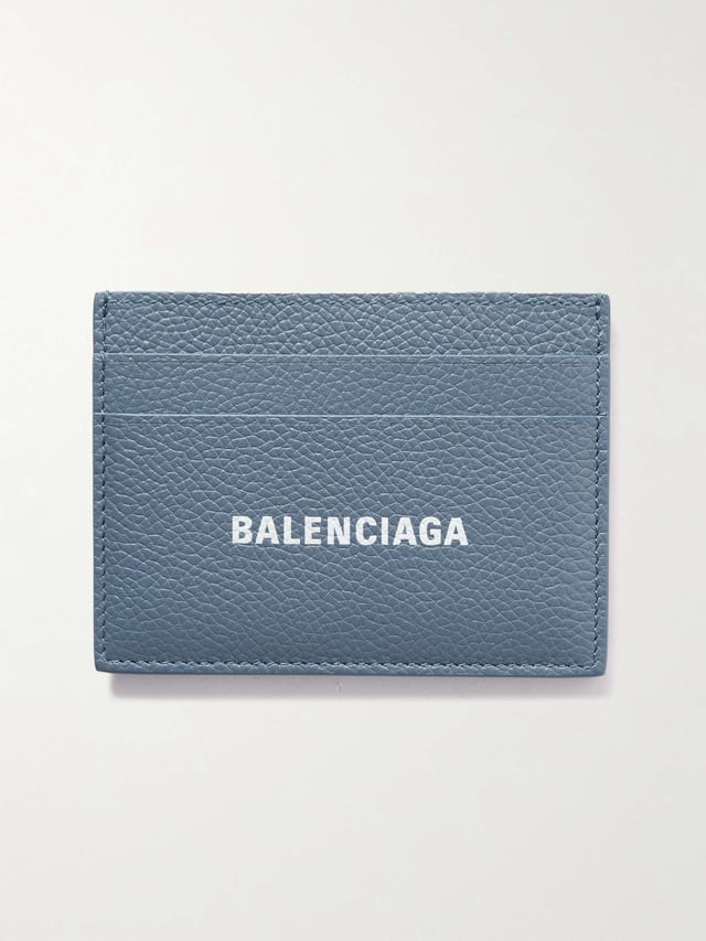 Logo-Print Full-Grain Leather Cardholder - blue - One Size