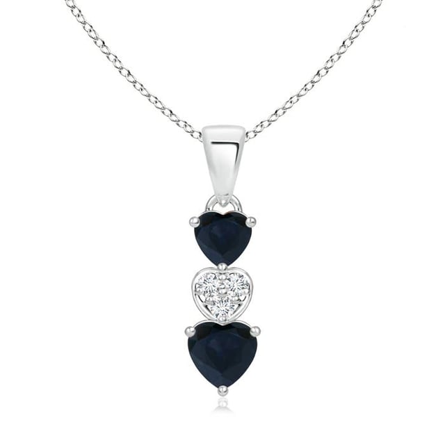 Dangling Blue Sapphire and Diamond Triple Heart Pendant