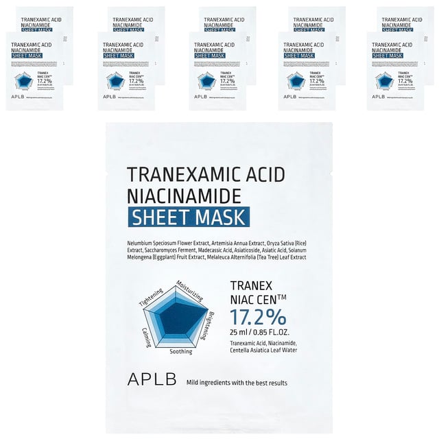 Tranexamic Acid Niacinamide Beauty Sheet Mask, 10 Sheets, 0.85 fl oz (25 ml) Each