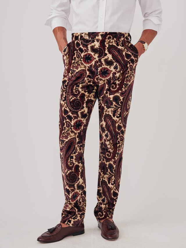 Ivory/Mauve Baroque Paisley Oxford Velvet Pants | Men's Pants | J.McLaughlin