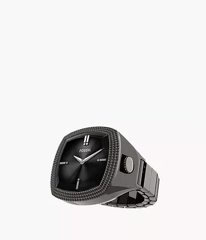 Nick Jonas x Fossil Machine Luxe Grey Vignette Two-Hand Gunmetal Stainless Steel Watch Ring