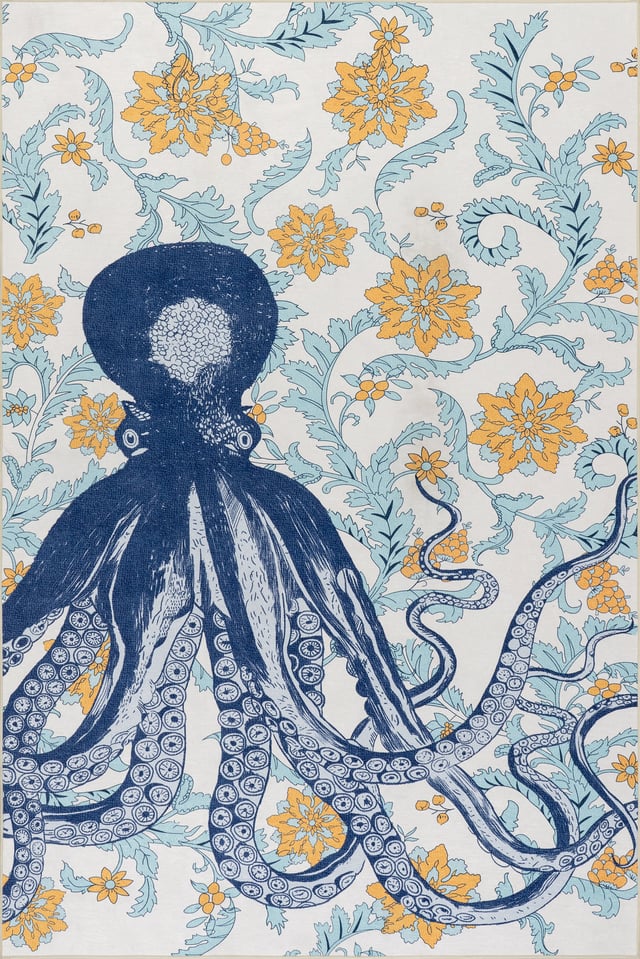Molly Octopus Spill Proof Washable Rug | Blue