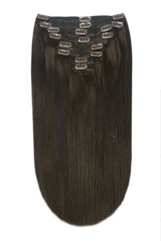 Dark Brown (#3) Full Head Clip In Hair Extensions