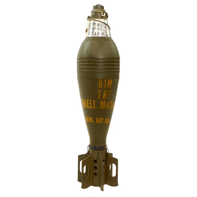 Original U.S. Vietnam War Excellent Deactivated 81mm M43A1B1 HE Mortar Shell Round Dated 1953 with 1963-Dated M525A1 Fuze - Inert