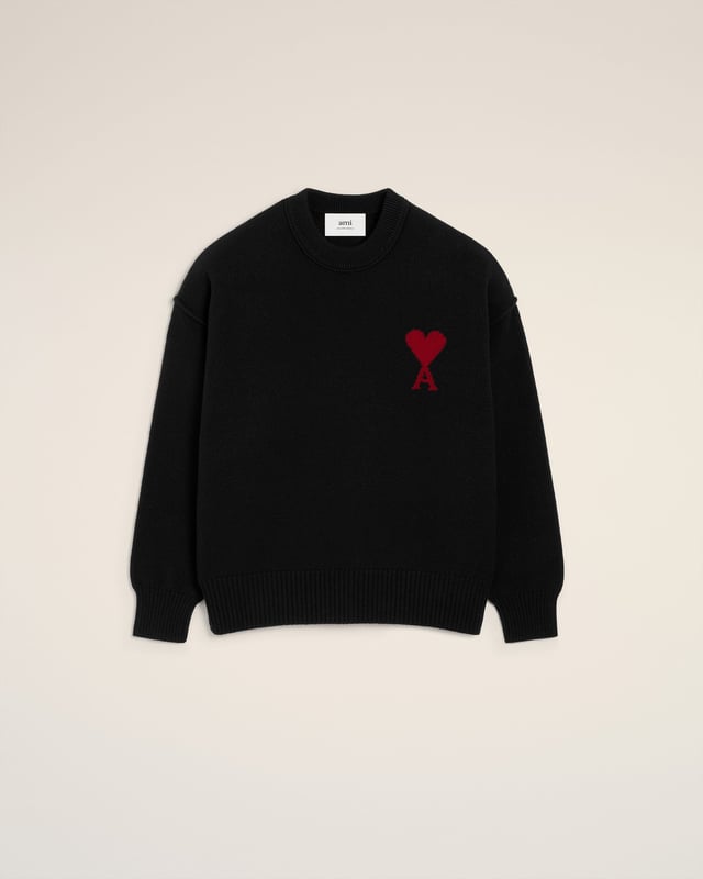 Black Wool  Ami De Coeur Crewneck Sweater