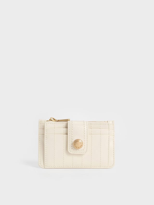 Cream Donna Crinkle-Effect Panelled Card Holder | CHARLES & KEITH