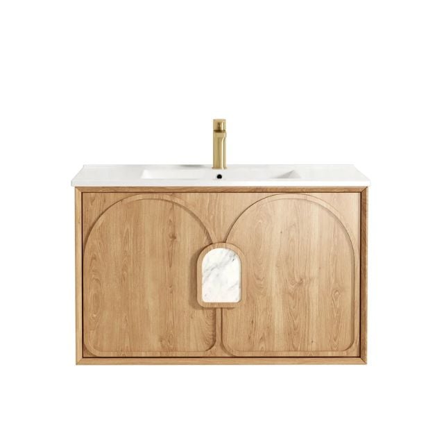 Otti Laguna Mk II Woodland Oak Wall Hung Vanity with Ceramic Top