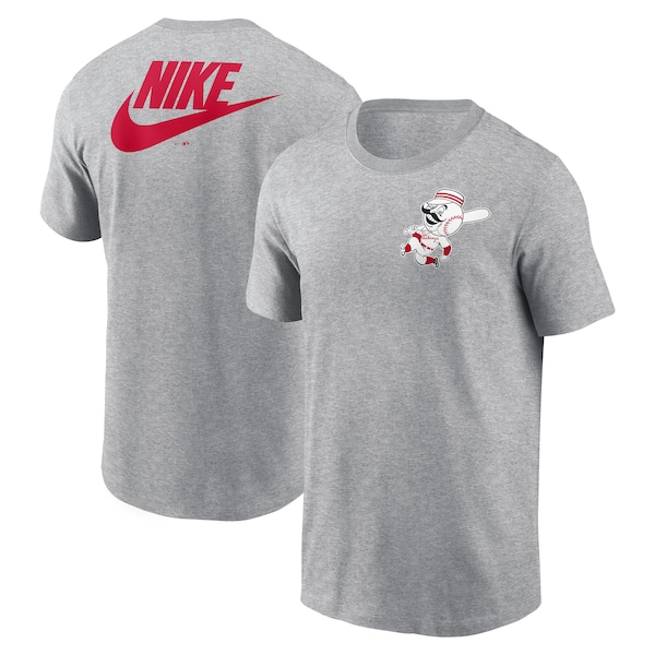 Men's Cincinnati Reds Nike Heather Gray Cooperstown Collection Large Logo 2-Hit T-Shirt