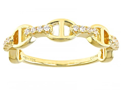 White Cubic Zirconia 18k Yellow Gold Over Sterling Silver Ring 0.19ctw