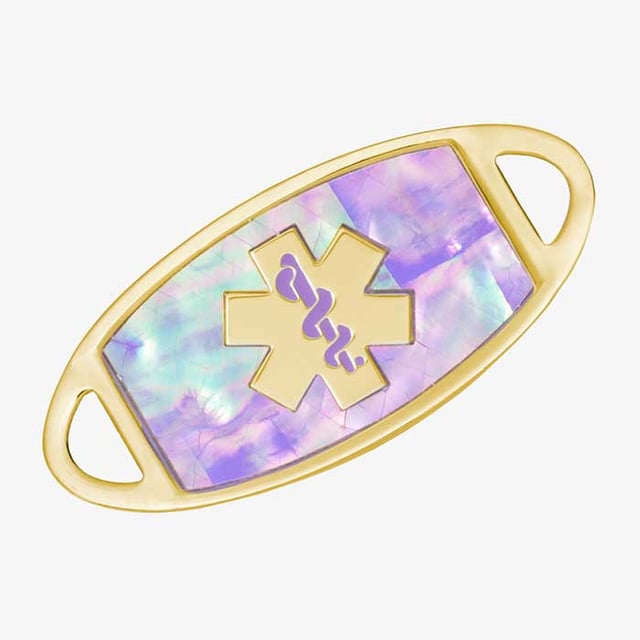 Coastal Flat Medical ID Tag in Lilac Abalone and Gold