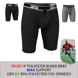 9 inch Polyester-Spandex Athletic Long Boxer Briefs MAX Support Underwear for Men