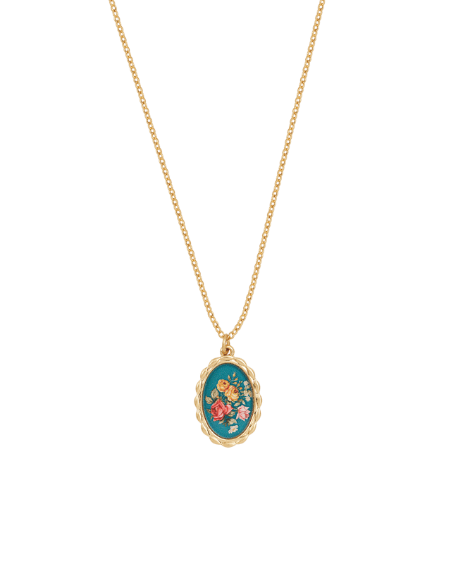 Gold Roses Vintage Framed Necklace