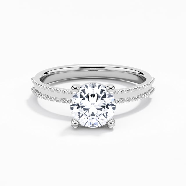 1.50ct Round Moissanite Engagement Ring 925 Sterling Silver Solitaire Beaded Wide Straight Shank