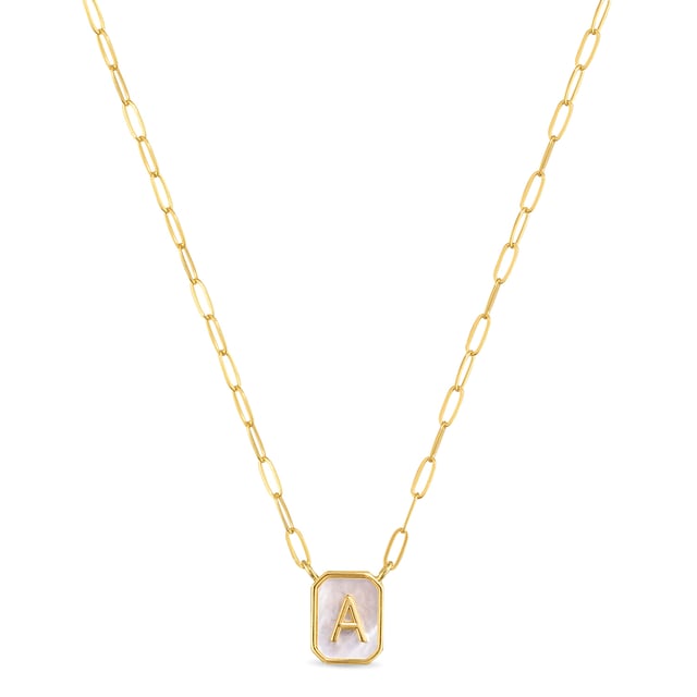 New! Mother of Pearl Paperclip Initial Necklace