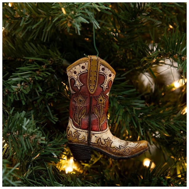 Red & White Cowboy Boot Ornament