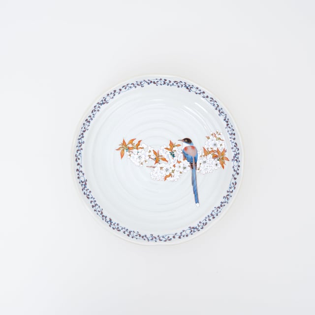 KUTANI WARE HANDMADE YOSHIDAYA SAKURA AND BIRD PLATE