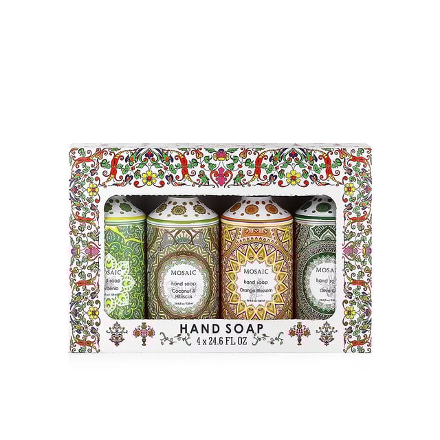 Mosaic Liquid Hand Soap Series- Olive Oil, Coconut & Hibiscus, Gardenia, and Orange Blossom (24.6oz Each)