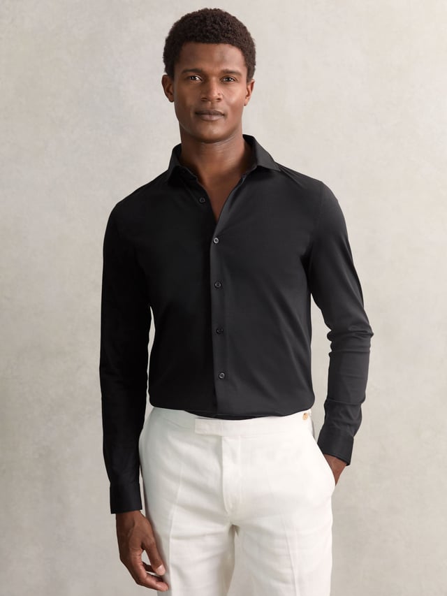 Cotton-Jersey Button-Through Shirt in Black