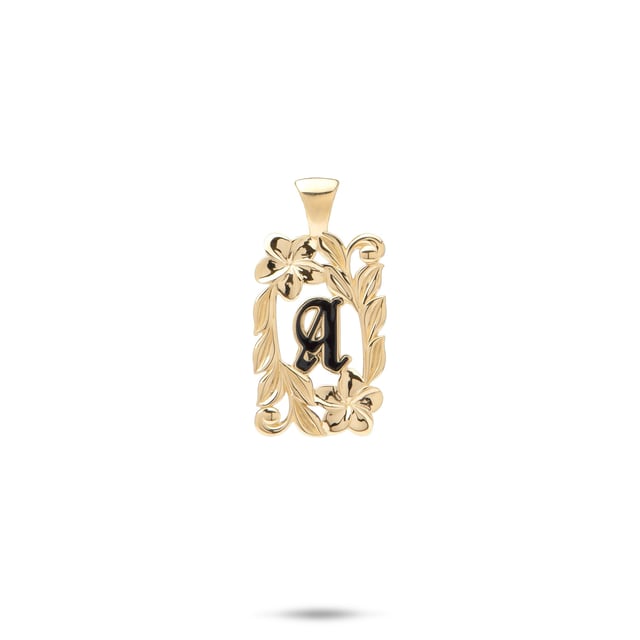 Special Order Hawaiian Heirloom Plumeria Initial Pendant in Gold - 17mm